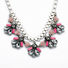 New Arrival Antique Silver Chain Crystal Honey Bee and Pink Triangles Stone Dot Style Callie Statement