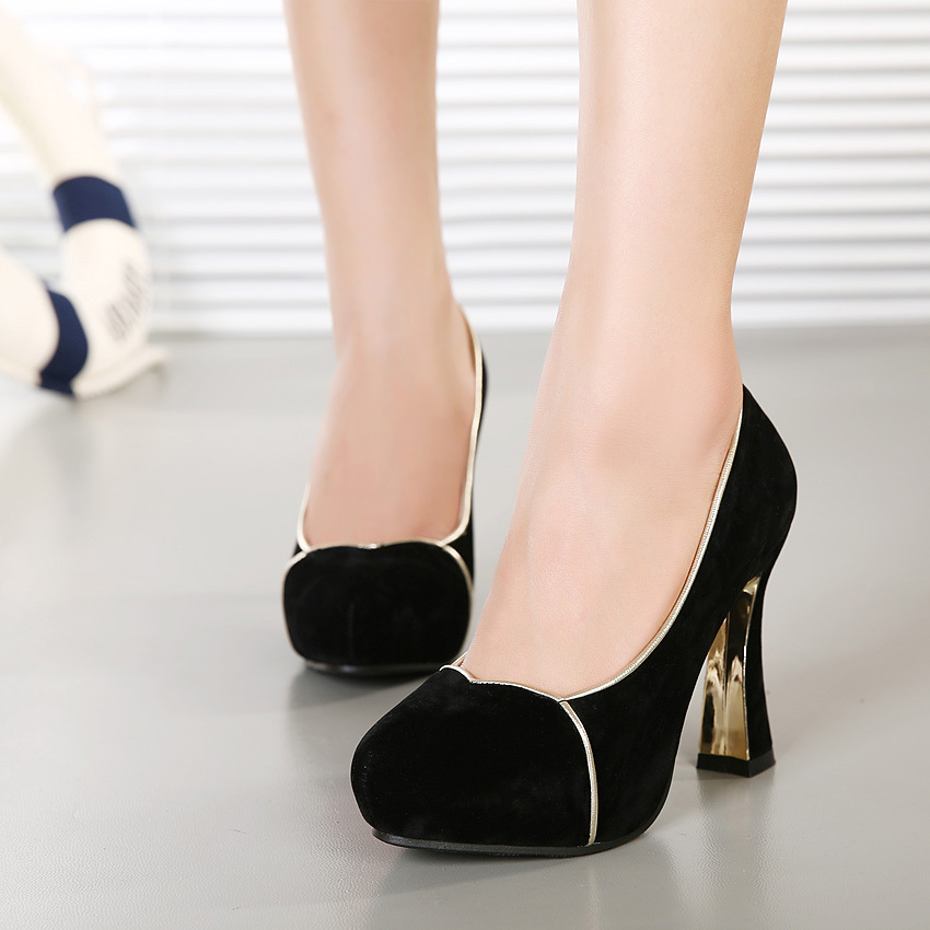 2014 new fashion women pumps 10cm high heels slip on round toe dress shoes woman black