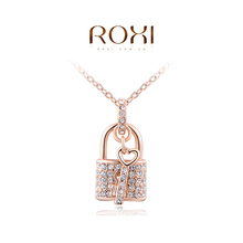 Pure Love ROXI Fashion Accessories Jewelry CZ Diamond Austria Crystal Lock and Key Suit Pendant Necklace Love Gift for Women