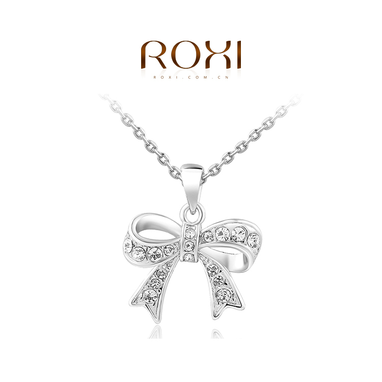 Pure Love ROXI Fashion Accessories Jewelry CZ Diamond Austria Crystal Bowknot Pendant Necklace Love Gift for