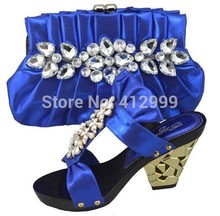 African Fashion Shoes and Matching Bags set for women, with plenty glass and Italy Shoes and Bags TSH1142 royal blue