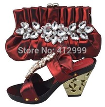 Free shipping! 2014 Italian style ladies high heels shoes and matching bag with rhinestone for party,wedding,size 38-42