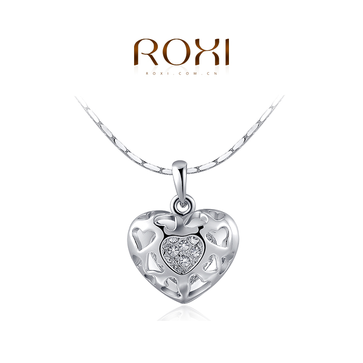 Wholesale ROXI Fashion Accessories Jewelry CZ Diamond Austria Crystal Pierced Heart Pendant Necklace Love Gift for