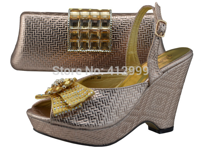 Item No TSh1147 gold free shipping lovely Italian women shoes and bags set high quality shoes