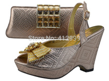 Item No.TSh1147 gold! free shipping lovely Italian women shoes and bags set! high quality shoes and matching bags for party!