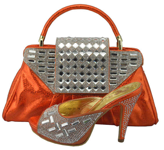 Beautiful Italian lady Matching shoes and bag for wedding and party free shipping via DHL orange
