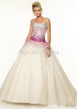 Romantic White Tulle Long Quinceanera Dresses 2015 f 97044 Corset Sparkly Crystals Strapless Neckline Lace Up