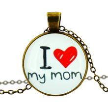 glass cabochon necklace “I love my mom” art picture antique Bronze chain necklace pendant necklace jewelry fashion women 2014