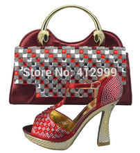 FREE SHIPPING!fashion woman matching shoe and bag set for wedding and party,high quality italian design TSH1164 Size 38-42 wine