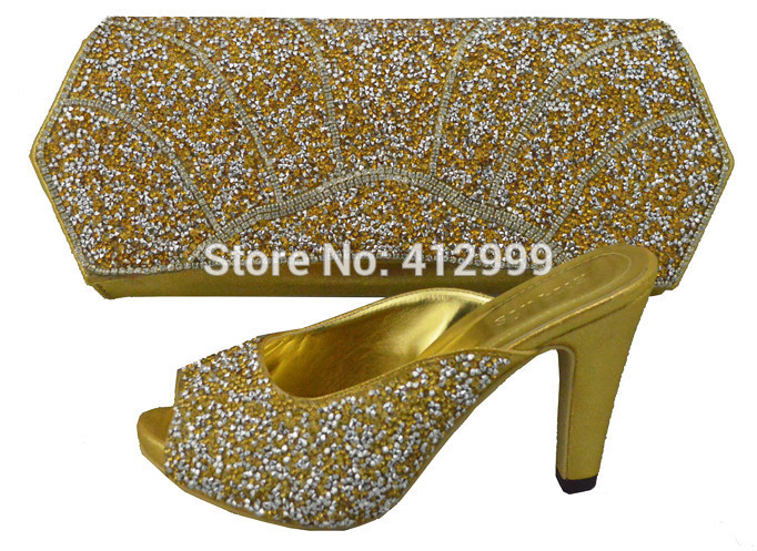 African Fashion Shoes and Matching Bags set for women with plenty glass and Italy Shoes and