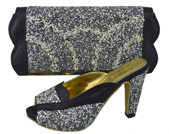 African Fashion Shoes and Matching Bags set for women with plenty glass and Italy Shoes and