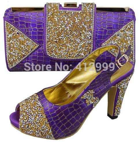 New design and hot selling italy matching shoe and bag set with full shinning stones TSH1169