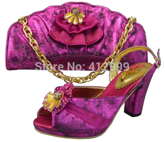 2014 NEW ARRIVAL fushia pink Fashionable African Shoes and Matching Bags for wedding and party