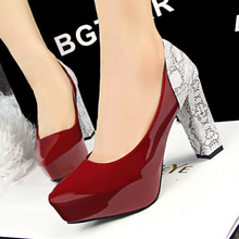 HOT Free shipping new women pumps Korean retro fashion simple thick high heeled serpentine mixed colors