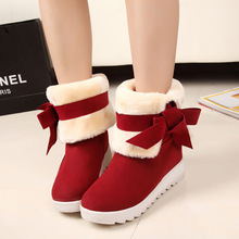 2014 winter boots womenSnow boots Increased slope with the sweet Red bow sleeve wear boots female boots snow boots tube frosted