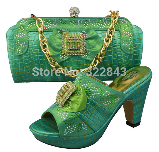 JB02 Hot sale Fashion Italy wedding shoes and matching bag for woman High quality green shoes