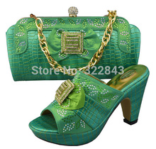 FREE SHIPPING! Hot sale Fashion Italy wedding shoes and matching bag for woman High quality ,green shoes and matching clutch bag