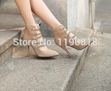 100 real picture hot selling gold chains pointed toe ankle boots black nude high heel pumps
