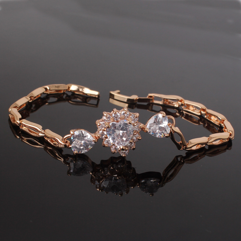Romantic heart design white crystals bracelets 18k gold filled bracelet love gift for women jewelry Free