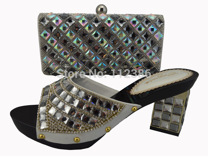 Free shipping to USA and CANADA 2013 new design lady shoe and matching bag TSh1149 silver