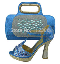 Women Free Shipping  Blue Fashion Dress Shoes and Matching Bag