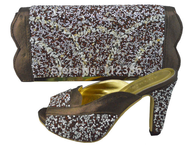 Free shipping 2014 new design lady shoe and matching bag coffee