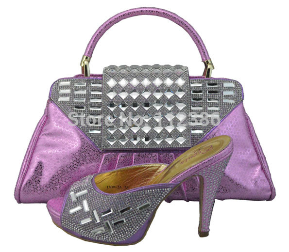 FREE SHIPPING Hot sell lilac color matching bags and shoes for women Italy matching shoe and