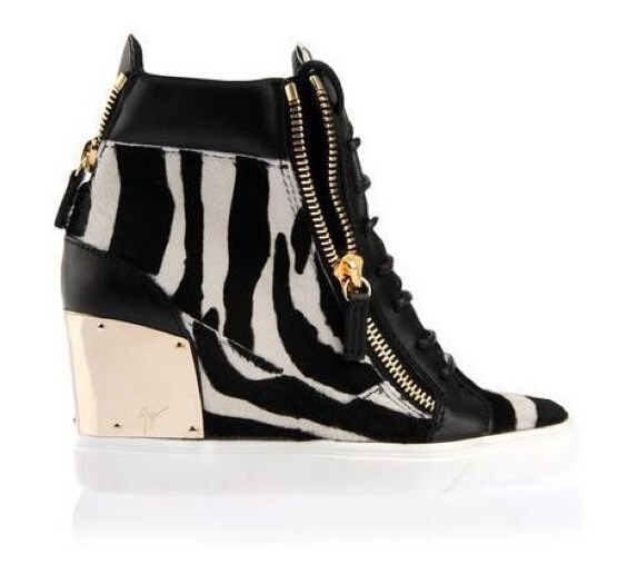 Wholesales GZ Genuine Leather High Increasing With High Top Metal With Zebra Stripe Women Sneakers Lady