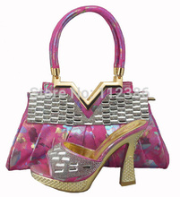 2014 Fashion Italian style design shoes and matching bag set with free shipping by DHL fushia color