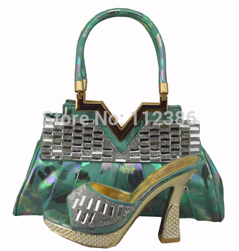 new design ladies shoes and matching bags for party fashion style shoes and bags green size