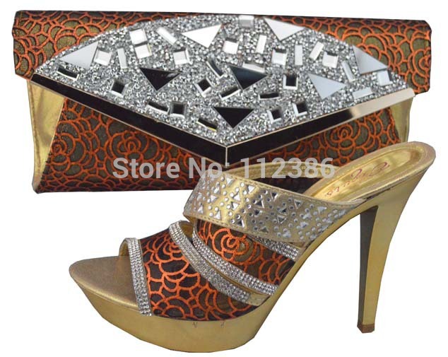 Free Shipping New arrival fashion nice matching shoe and bag set orange size 38 to 42