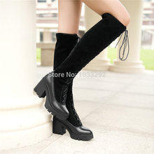 Women Lace Up Knee High Boots Chunky Block High Heel Platform Punk Goth Creepers us 4