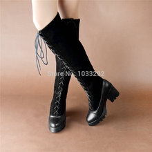 Women Lace Up Knee High Boots Chunky Block High Heel Platform Punk Goth Creepers us 4