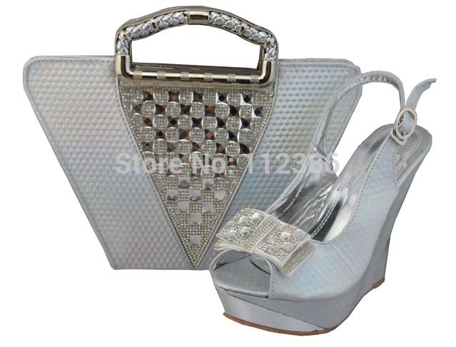 New fashion wedding high heel Italian matching shoes and bags elegant in silver
