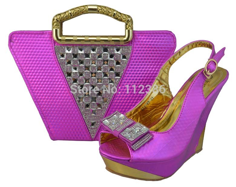 Beautiful Fushia pink color Italian lady Matching shoes and bag for wedding and party free shipping