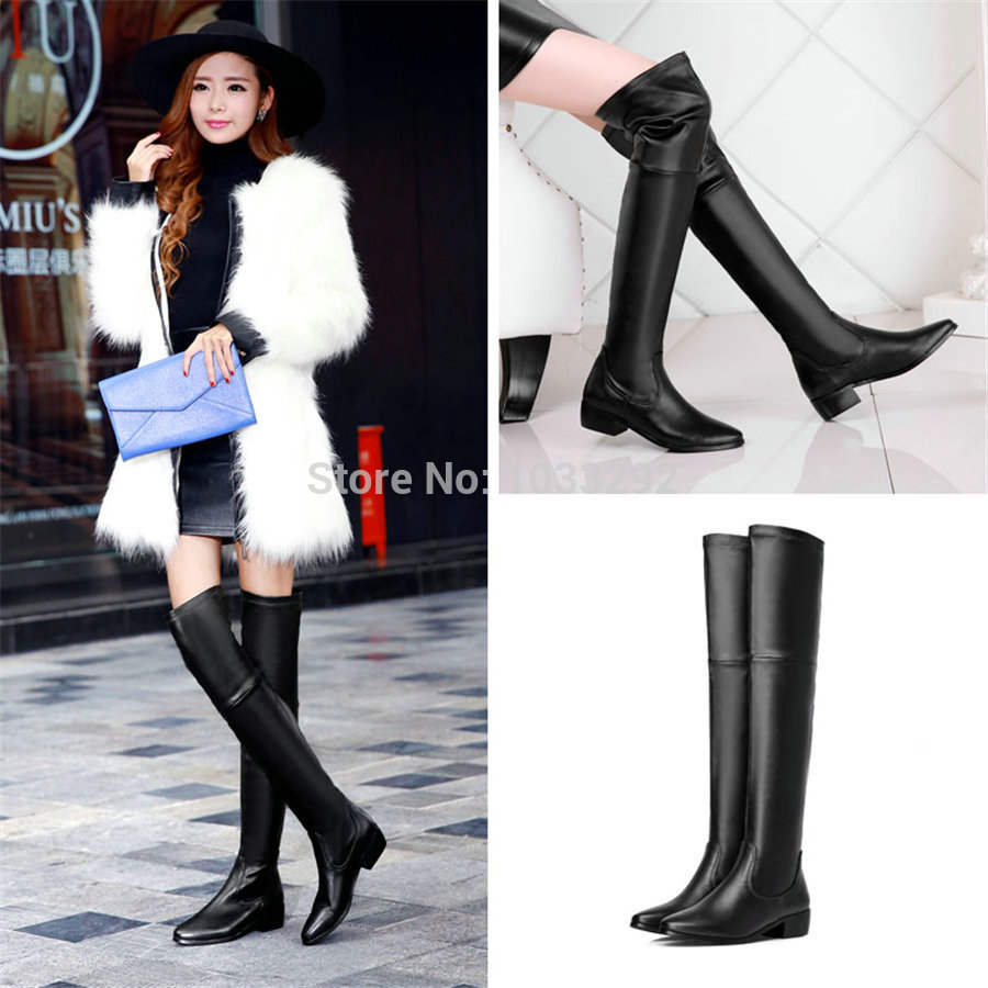 Hot Women Black Thigh High Boot Slim Point Toe Flat Over the Knee Bootes Oxfords us