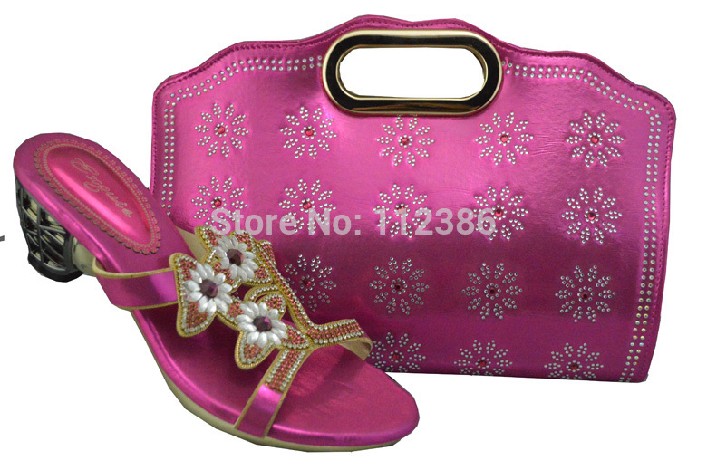 Newest style fashion fushia pink matching shoe and bag in 2014