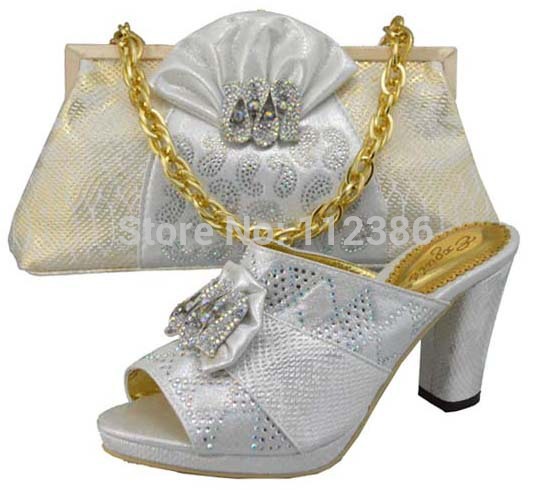 2014 nice quality shoe and matching bag set in pu leather TSH1180 silver
