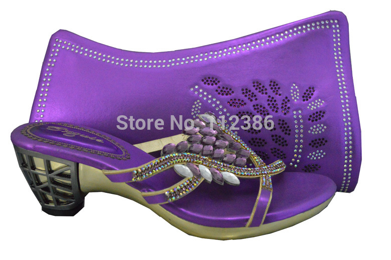 Stock women shoes and matching bag in purple for ready free shipping