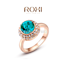 Wholesale ROXI Fashion Accessories Rose Gold Plated CZ Diamond Big Blue Rhinestone Luxury Rings Love Gift for Women