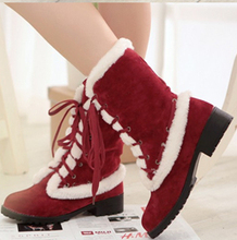 2014 new fashion winter boots women sweet girls shoes snow boots female lace up thick heel ankle boots botas