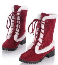 2014 new fashion winter boots women sweet girls shoes snow boots female lace up thick heel