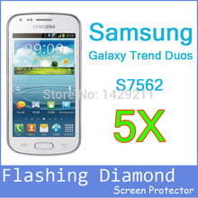 Free Shipping Mobile Phone 5pcs Diamond Flashing LCD Screen Guard Protector Film For Samsung GT S7562