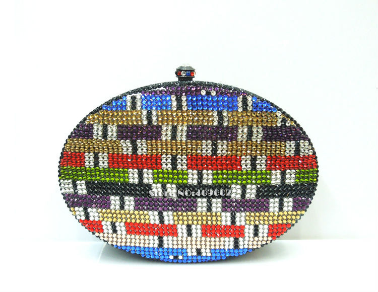 High end custom Colorful The OVAL crystal Evening bag handbag clutch High quality Metal cosmetic bag