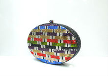 High end custom Colorful The OVAL crystal Evening bag handbag clutch High quality Metal cosmetic bag