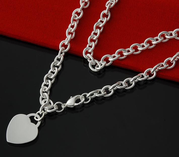 Fashion jewlery 925 sterling silver heart lock pendant with 18 chain Childlike 925 solid sterling silver