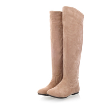 2014 Platforms Ladies Boots Over Knee  Size34-43 Nubuck Leather Side Zip Black, Orange, Beige, Blue Q0570