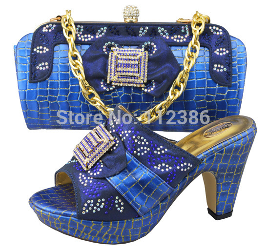 freeshipping Shoe and bag in Italian style at wholesale price shoe and bag set JB02 Blue