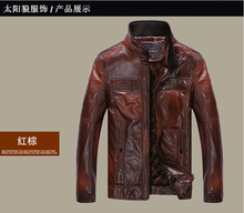 2014 Winter newly listed men leather jacket business leisure stand collar warm men leather coat L-3XL 0231 Free shipping