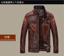 Free shipping 2014 Autumn, Winter men leather jacket business leisure stand collar warm men leather coat L ~ XXXL